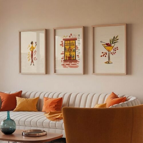Set of 3 - City Sips & Bistro Nights - Cocktail Wall Art Print Set