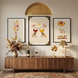 Set of 3 - Pop, Clink, Celebrate – Wine Lover Gift Illustration Set