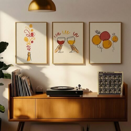 Set of 3 - Pop, Clink, Celebrate – Wine Lover Gift Illustration Set