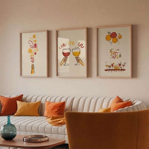 Set of 3 - Pop, Clink, Celebrate – Wine Lover Gift Illustration Set