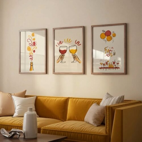 Set of 3 - Pop, Clink, Celebrate – Wine Lover Gift Illustration Set