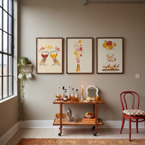 Set of 3 - Pop, Clink, Celebrate – Wine Lover Gift Illustration Set