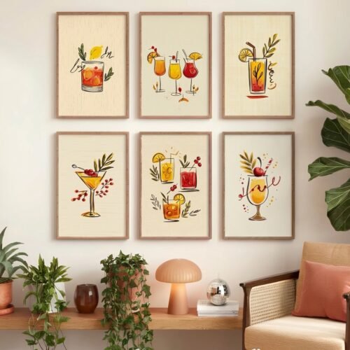 Set of 6 - The Ultimate Happy Hour Gallery - Cocktail Wall Art