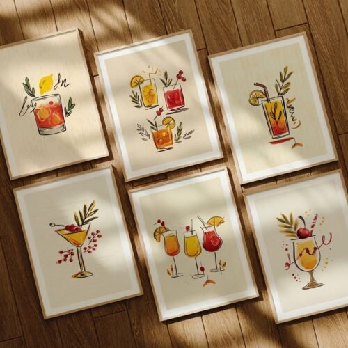 Set of 6 - The Ultimate Happy Hour Gallery - Cocktail Wall Art