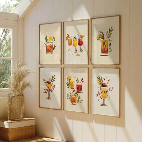Set of 6 - The Ultimate Happy Hour Gallery - Cocktail Wall Art