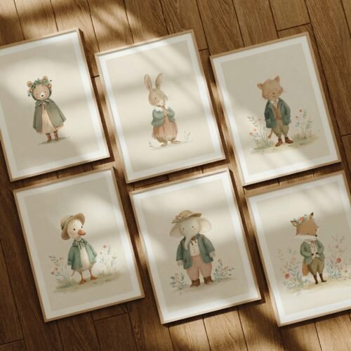 WF - Set of 6 - Little Dreamers - Storybook Nursery Animal Art Set_1 Set of 6 - Little Dreamers - Storybook Nursery Animal Art Set