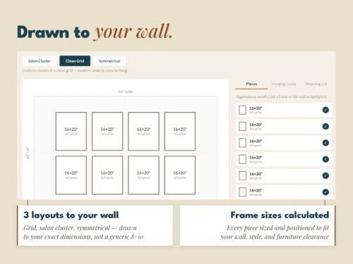Screenshot Three gallery wall layouts drawn to your exact wall dimensions