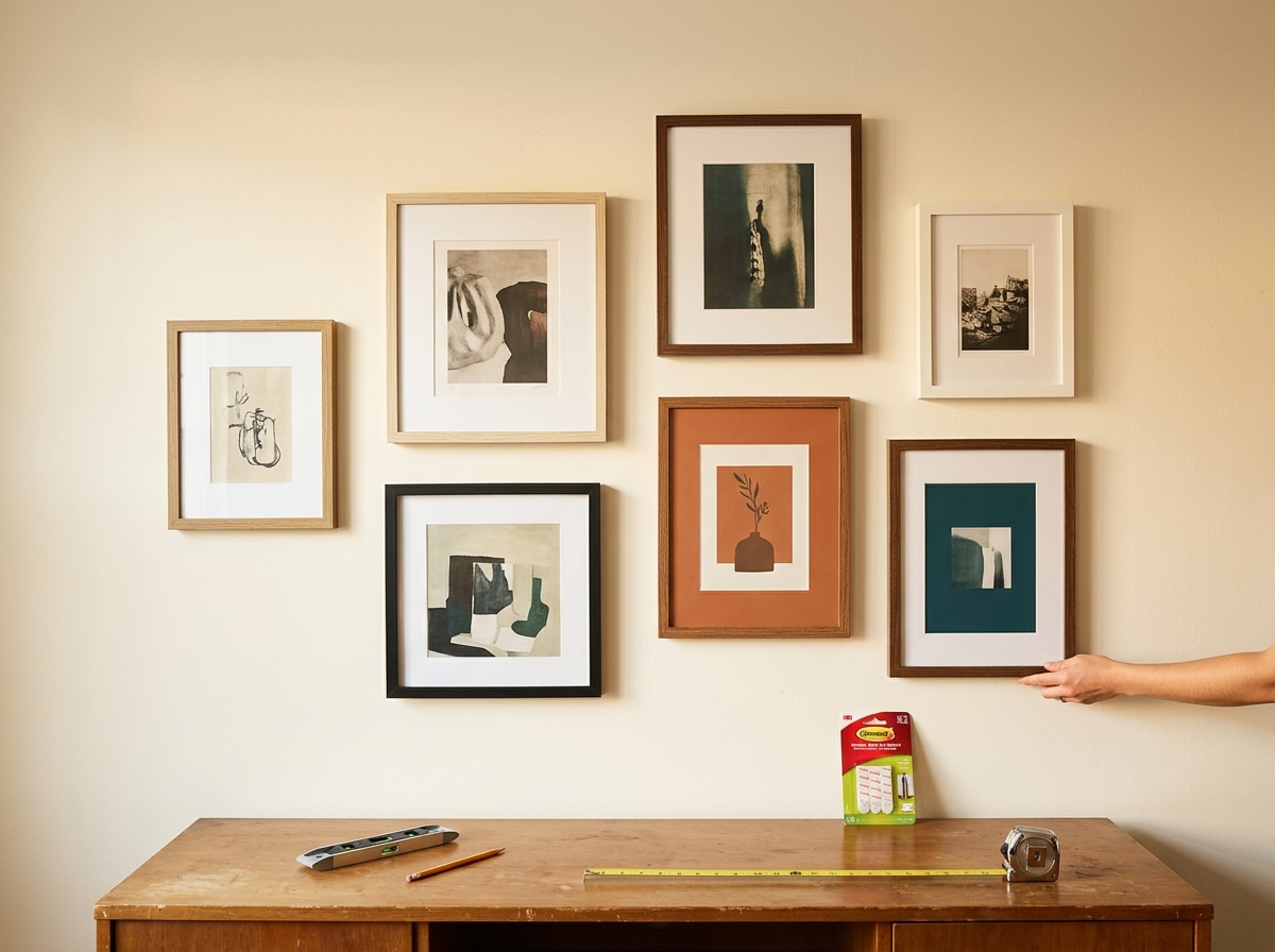 Finished gallery wall in a rental