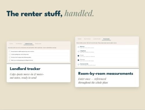 Landlord tracker, first purchases list, and measurements for renters