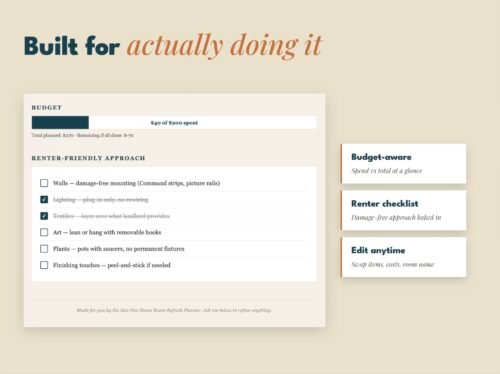 Live budget tracker and renter-friendly refresh checklist