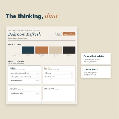 [AI] Room Refresh Planner — Interactive Plan & Budget Tracker