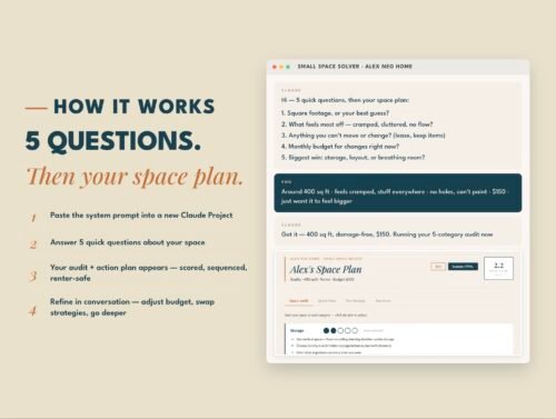 How the Small Space Solver works — 5 questions, then your AI space plan