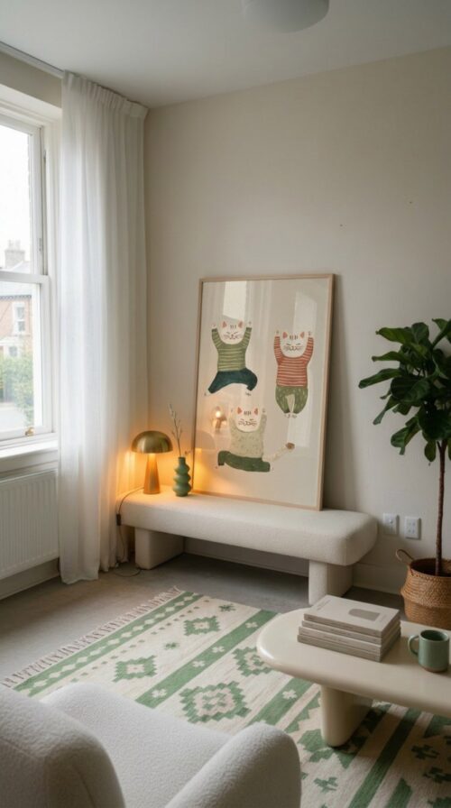 Trio of White Cats Dancing - Funny Nursery Decor - Sage Green Aesthetic Art