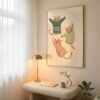Trio of Brown Cats in Green Sweaters - Cozy Winter Art - Hygge Home Decor Print