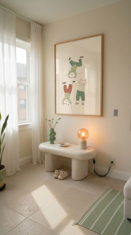 Trio of White Cats Dancing - Funny Nursery Decor - Sage Green Aesthetic Art