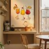3-cocktail-glasses-in-sip-and-smile-003-kitchen-nook Trio of Summer Cocktails - Kitchen Wall Decor - Colorful Drinks Illustration