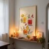 3-glass-drinks-in-sip-and-smile-004-shelf-lean Trio of Summer Cocktails - Kitchen Wall Decor - Colorful Drinks Illustration