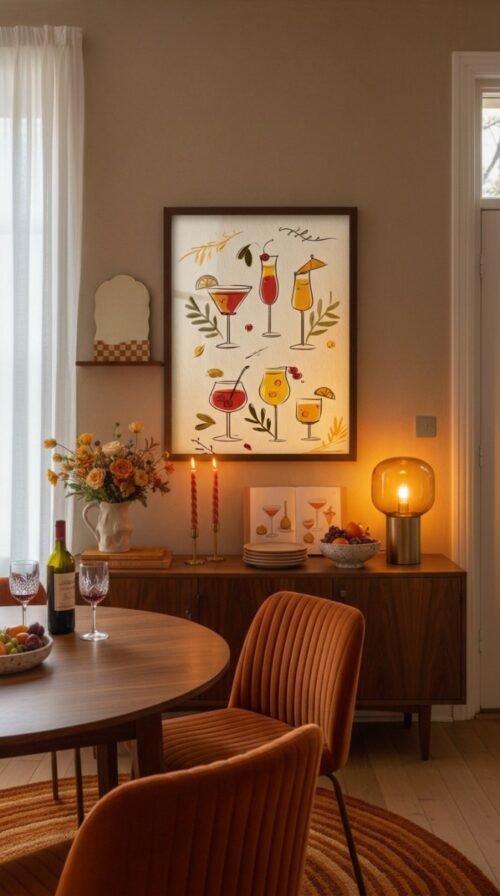6-cocktail-glasses-horizontal-in-sip-and-smile-007-dining-corner Cocktail Menu Poster - 6 Drinks Illustration - Kitchen Bar Chart Art