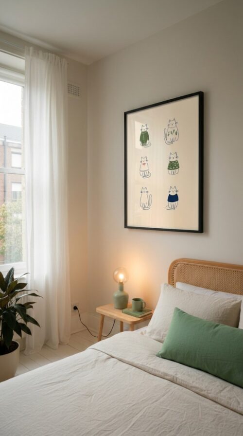 White Cats in Outfits Print - Funny Costume Art - Minimal Line Art Wall Decor