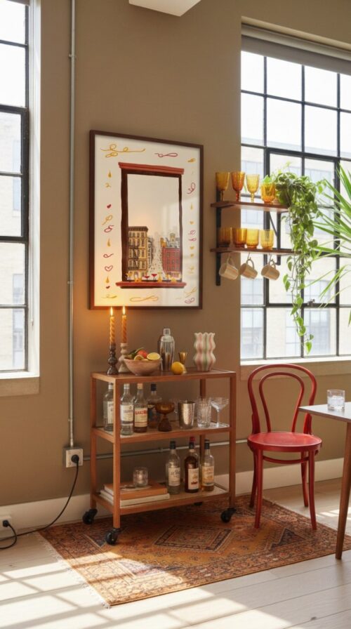 City Bar View Art - Urban Window Scene - Relaxing Rain Vibes Print