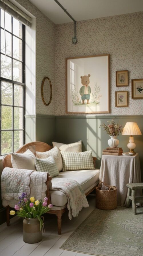 Bear-boy-2-in-woodland-friends-002-daybed-corner Vintage Bear Boy Art Print - Woodland Nursery Decor - Cute Animal in Suit Poster