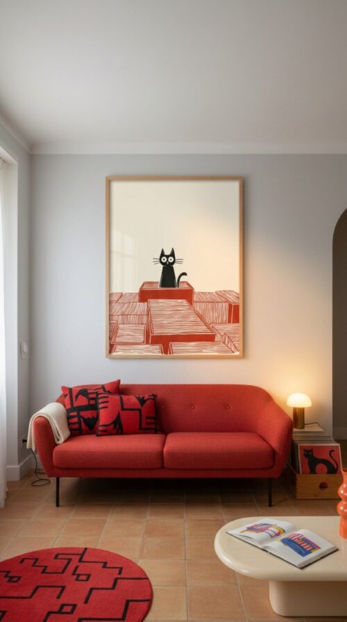 Cat in Records Box - Music Room Decor