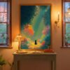 Black Cat Among Colorful Flowers & Trees – Soft Dreamy Nature Art Style