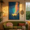Black Cat In Firefly Glow Forest – Mystical Night Illustration Home Decor