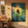 Black Cat in Deep Summer Green Forest – Atmostpheric Nature Art