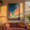 Black-cat-in-magical-golden-forest-in-black-cat-woods-014-bcw-sofa-evening Black Cat Forest Wall Art – Autumn Tree Forest – Cozy Woodland Printable Art