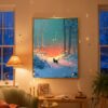 Black Cat Walking in the Magical Winter Night Forest – Mystical Night Art