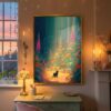 Black Cat among the Colorful Flower Woodland – Fantasy Nature Illustration