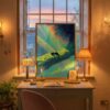 Black-cat-sleeping-in-morning-forest-in-black-cat-woods-031-bcw-desk-quiet Sleeping Black Cat in Morning Forest – Calm Woodland Art