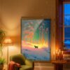 Black Cat Walking in the Magical Winter Night Forest – Mystical Night Art