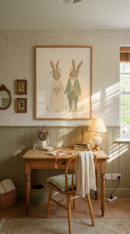 Bunny-bride-n-groom-1-in-woodland-friends-010-writing-desk Rabbit Wedding Art Print - Bunny Bride and Groom - Forest Love Gift