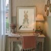 Bunny-girl-1-in-woodland-friends-017-writing-desk Vintage Bunny Girl Print - Rabbit in Dress Art - Cottagecore Room Decor