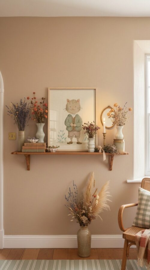 Cat-boy-1-in-woodland-friends-019-dried-floral-shelf Vintage Cat Boy Art Print - Kitten in Suit Illustration - Whimsical Nursery Decor