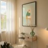 Cat on Stool Art Print - Cozy Sweater Kitty - Sage Green Decor