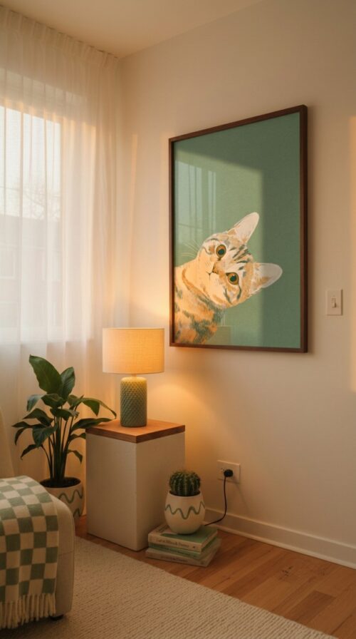 Peeking Cat Head Print - Hello There Sign - Cute Nursery Wall Art