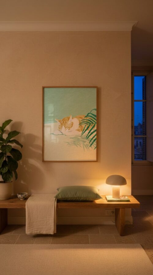 Sunbathing Cat Art Print - Lazy Sunday Vibes - Relaxing Bedroom Decor