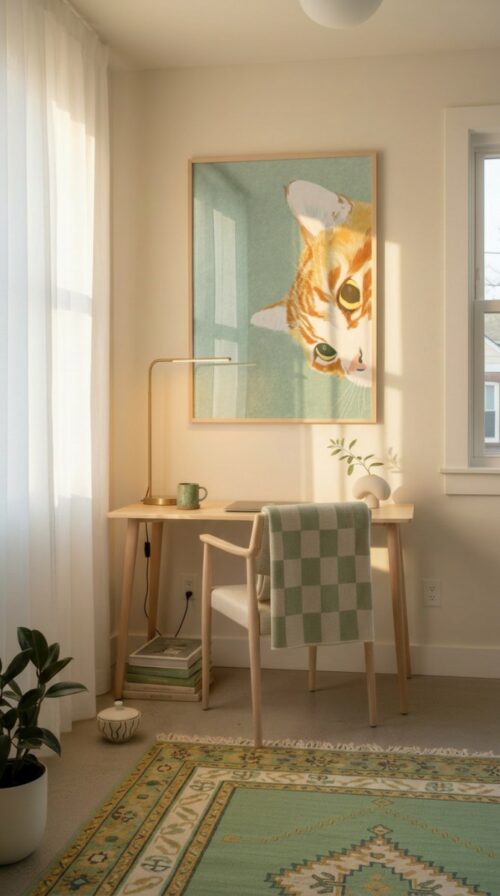 Peeking Cat Head Print - Hello There Sign - Cute Nursery Wall Art