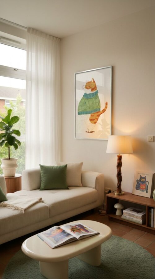 Cat Profile Portrait Left & Right - Matching Set Art - Sage Green Decor
