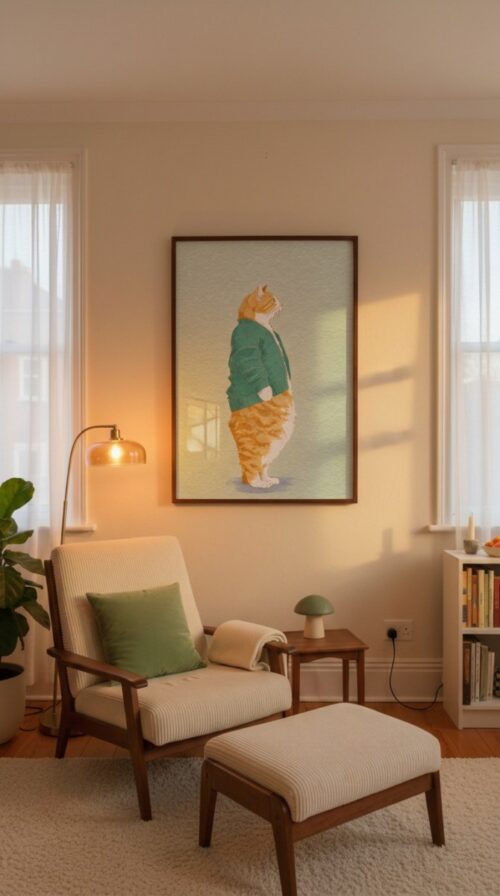 Cat Profile Portrait Left & Right - Matching Set Art - Sage Green Decor