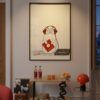 Black Cat with Red Headphones Print, Wall Decor