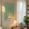 Cat-wearing-bowtie-and-party-hat-in-matcha-cats-052-plant-corner Cat in Birthday Hat Print - Happy Birthday Sign - Celebration Wall Decor