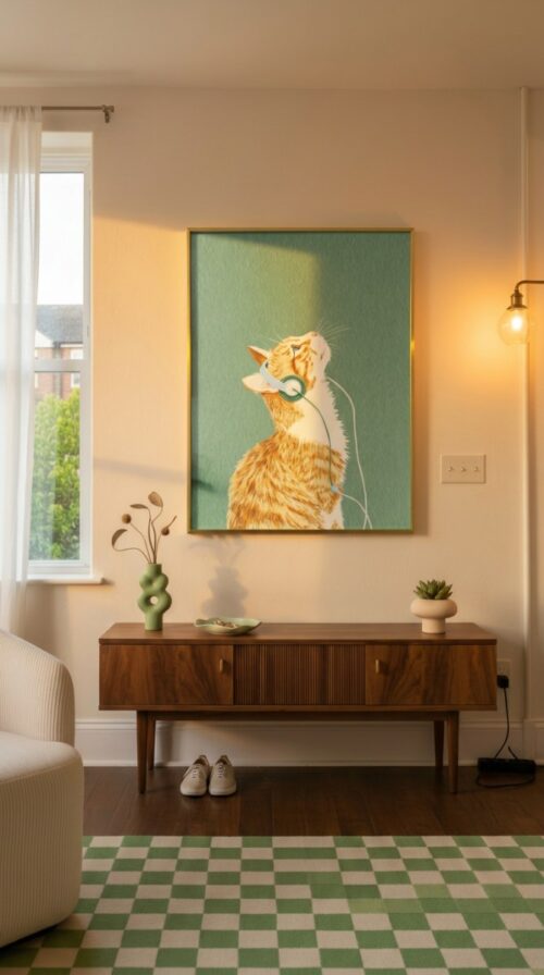 Vibe Cat with Headphones - Music Studio Decor - Chill Lofi Art