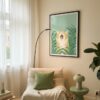 Whimsical Yawning Cat - Dreamy Sleepy Art - Soft Sage Green Decor