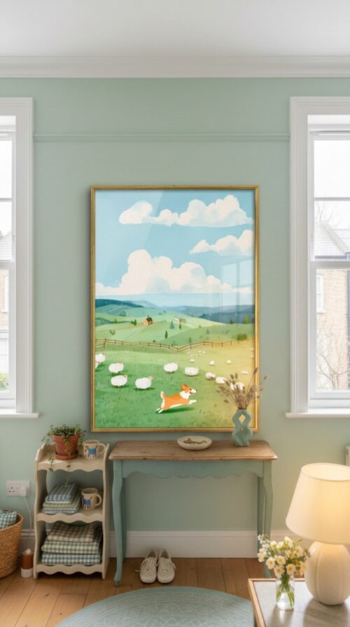 Corgi Pastel Wall Art – Funny Dog Chasing Print – Gift for Corgi Lover