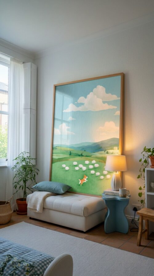 Corgi Pastel Wall Art – Funny Dog Chasing Print – Gift for Corgi Lover