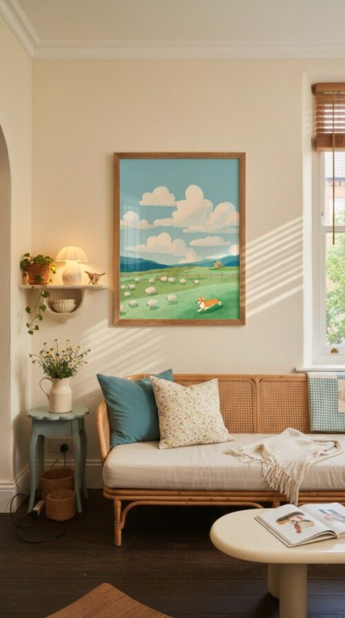 Corgi Pastel Wall Art – Funny Dog Chasing Print – Gift for Corgi Lover